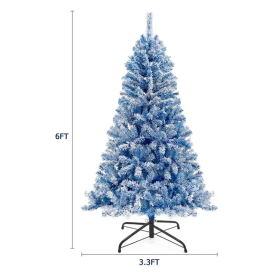 6FT Pre Lit Hinged Artificial Fir Christmas Tree, Xmas Tree Snow Flocked Artificial Holiday Christmas Tree W 750 Branch Tips X Mas