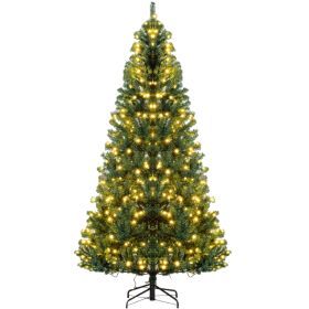 HOMCOM 7.5' Tall Prelit Christmas Tree Douglas Fir Artificial Christmas Tree With Realistic Branches, 500 Warm White LED Lights And 1346 Tips, Green