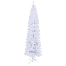 7.5 Feet White Slender Faux Christmas Tree Including Foldable Metal Stands