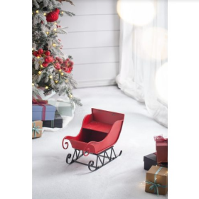 14.5x10x11H Iron Red Black Sleigh Small, Distressed Christmas Santa Sleigh Holiday Tabletop Hanging Decoration