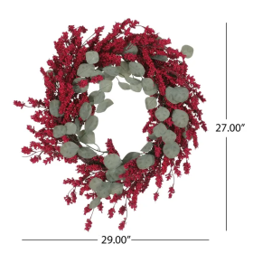 29 Artificial Christmas Wreath With Eucalyptus, Berries, Decorations For Everyday Farmhouse Window OutdoorIndoor