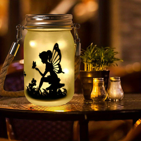 1pc, Outdoor Waterproof Fairy Solar Mason Jar Light, DIY Frosted Glass Jar Elf Decorative Light, Luminous Night Light