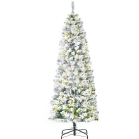 6 Ft Pre-Lit Snow-Flocked Slim Douglas Fir Artificial Christmas Tree With Realistic Branches, 250 LED Lights And 462 Tips