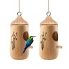 2 Packs Humming Bird Houses for Outside Wooden Hanging Bird Nest Feeder Hand Patio Garden Craft Ornament Decoration