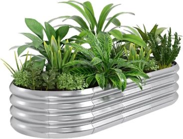 Planter Raised Beds, 5X2X1 FT Land Guard Oval Galvanized Steel Planter Box, Metal Raised Garden Bed kit, for Outdoor Growing