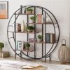 Round 5-Tier Metal Plant Stand bookcase storage rack, Indoor Living Room Terrace Garden Balcony Display Stand. Rustic Brown