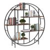 Round 5-Tier Metal Plant Stand bookcase storage rack, Indoor Living Room Terrace Garden Balcony Display Stand. Rustic Brown