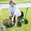 Rolling Garden Cart with Height Adjustable Swivel Seat and Storage Basket