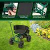 Rolling Garden Cart with Height Adjustable Swivel Seat and Storage Basket