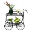 Paint With Handle Cart Shape 2 Layer Plant Stand Black