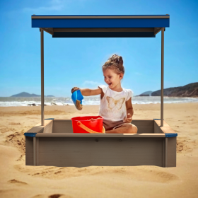 Children's Wooden Sandbox with Adjustable Canopy, Sand box with cover for Garden