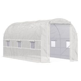 Outsunny 15' x 7' x 7' Walk-In Tunnel Greenhouse, Large Garden Hot House Kit with 6 Roll-up Windows & Roll Up Door, Steel Frame, White