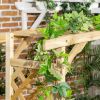 Outsunny Patio Garden Bench Arbor Arch with Pergola and 2 Trellises, 3 Seat Natural Wooden Outdoor Bench for Grape Vines & Climbing Plants