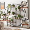 Round 5-Tier Metal Plant Stand bookcase storage rack, Indoor Living Room Terrace Garden Balcony Display Stand. Rustic Brown