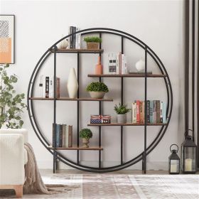 Round 5-Tier Metal Plant Stand bookcase storage rack, Indoor Living Room Terrace Garden Balcony Display Stand. Rustic Brown