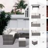 Outdoor Patio Furniture Set,7 Pieces Outdoor Sectional Conversation Sofa with Dining Table,Chairs and Ottomans,All Weather PE Rattan and Steel Frame