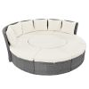 TOPMAX Patio 5-Piece Round Rattan Sectional Sofa Set All-Weather PE Wicker Sunbed Daybed with Round Liftable Table and Washable Cushions for Outdoor B