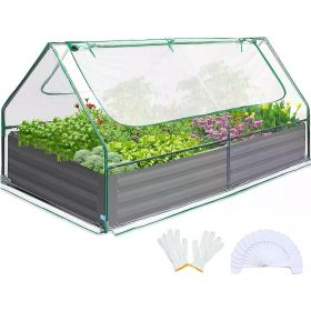 6x3x1ft Galvanized Raised Garden Bed with Cover Metal Planter Box Kit, w/ 2 Large Screen Windows Mini Greenhouse 20pcs T Tags