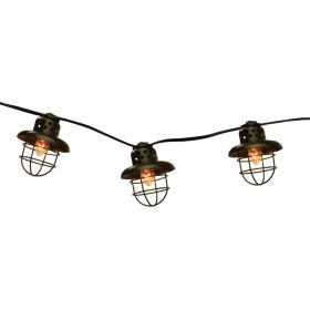 Set of 10 Black Metal Caged Fisherman Lantern Summer Garden Patio Lights - Black Wire