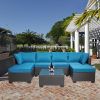 Outdoor Garden Patio Furniture 7-Piece PE Rattan Wicker Cushioned Sofa Sets and Coffee Table