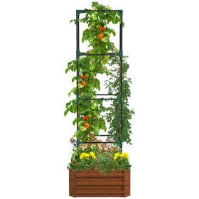 Outsunny Galvanized Raised Garden Bed, 24" x 24" x 11.75" Outdoor Planter Box with Trellis Tomato Cage and Open Bottom for Climbing Vines, Vegetables