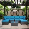 Outdoor Garden Patio Furniture 7-Piece PE Rattan Wicker Cushioned Sofa Sets and Coffee Table