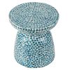 D15x16" Capiz Garden Stool Small Side Tabel, Blue Accent Round End Table