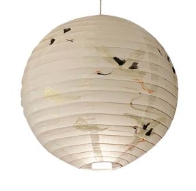 11'' Japanese Style Paper Lantern Round Hanging Lantern for Garden Party Wedding Lampshade, Crane