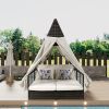 Outdoor Daybed Patio Lounge Bed with Adjustable Backrest Outdoor Double Sun Lounger with Curtains, 4 Pillows for Garden Patio Poolside Balcony Beach