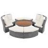 TOPMAX Patio 5-Piece Round Rattan Sectional Sofa Set All-Weather PE Wicker Sunbed Daybed with Round Liftable Table and Washable Cushions for Outdoor B