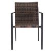 Set of 2 Stackable Outdoor Wicker Patio Dining Chairs, All-Weather Firepit Armchair with Armrests, Steel Frame for Patio Deck Garden Yard, Brown