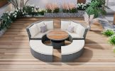 TOPMAX Patio 5-Piece Round Rattan Sectional Sofa Set All-Weather PE Wicker Sunbed Daybed with Round Liftable Table and Washable Cushions for Outdoor B