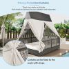 Outdoor Daybed Patio Lounge Bed with Adjustable Backrest Outdoor Double Sun Lounger with Curtains, 4 Pillows for Garden Patio Poolside Balcony Beach