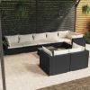 9 Piece Garden Lounge Set with Cushions Black Poly Rattan