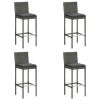 Garden Bar Stools with Cushions 4 pcs Gray Poly Rattan