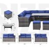 Outdoor Patio Furniture Set,7 Pieces Outdoor Sectional Conversation Sofa with Dining Table,Corner Chairs, Ottomans