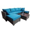 Outdoor Garden Patio Furniture 7-Piece PE Rattan Wicker Cushioned Sofa Sets and Coffee Table