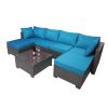 Outdoor Garden Patio Furniture 7-Piece PE Rattan Wicker Cushioned Sofa Sets and Coffee Table