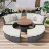 TOPMAX Patio 5-Piece Round Rattan Sectional Sofa Set All-Weather PE Wicker Sunbed Daybed with Round Liftable Table and Washable Cushions for Outdoor B