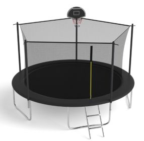 14 FT TRAMPOLINE INSIDE SAFETY NET WITH BASKETBALL HOOP (Color: Blue)