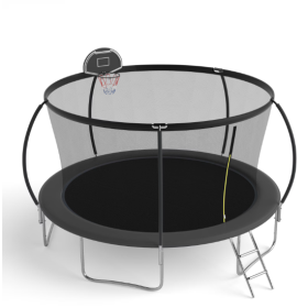 14 FT TRAMPOLINE PUMPKING STYLE WITH BASKETBALL HOOP (Color: Black)