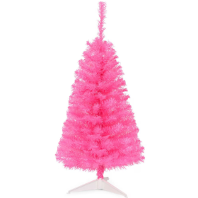 1 Pc Green Space-saving Design 36 Inch Unlit Artificial Christmas Mini Tree With Plastic Stand (Color: Pink)