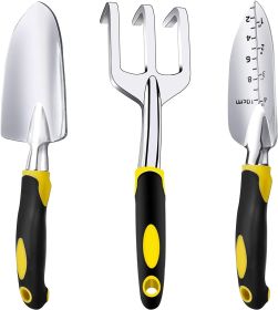 Gardening Hand Tools 3 Piece Set - Heavy Duty Garden Trowel, Transplanter, Hand Rake - Ergo Grip Handle - Bend-Proof & Rust-Proof Design (Option: A)