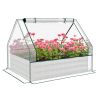 Outsunny Raised Garden Bed with Mini Greenhouse, Galvanized Outdoor Planter Box with Cover, for Herbs and Vegetables, Use for Patio, Garden, Balcony