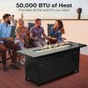 57" Propane Fire Pit Table, 50,000BTU Outdoor Gas Fire Pit, 2 in 1 Rectangular Firepit Tabletop w/ Lid, Wind Guard, Glass Beads, Aluminum