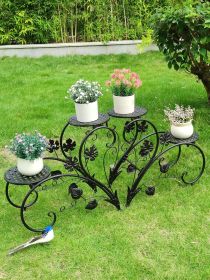 2PCS Rustproof Metal Plant Stand 4 Potted Flower Display Rack Shelf for Garden Balcony Office White and Black (Color: Black)