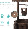 Wooden Wishing Well Planter with Hanging Bucket for Flower and Plants Indoor and Outdoor, Rustic Flower Planter Patio Garden