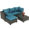 Patio Furniture Set 5 Pieces Wicker Outdoor Conversation Set All-Weather Sectional Patio Sofa with Water Resistant Thick Cushions and Coffee Table for