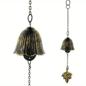 1pc, Creative Japanese Cast Iron Wind Chime Hanging Decoration, Metal Retro Hanging Leaf Bell, Balcony Outdoor Garden Hanging Decoration (Color: Bronze)