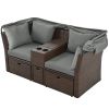 2-Seater Outdoor Patio Daybed Outdoor Double Daybed Outdoor Loveseat Sofa Set with Foldable Awning and Cushions for Garden, Balcony, Poolside